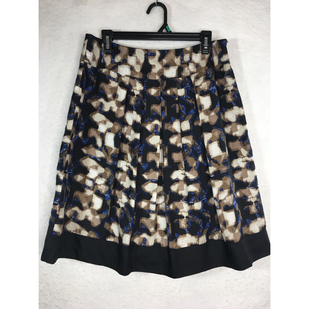 Dana Buchman Skirt Women's Size 8 100% Silk Abstract Blue & Brown Print‎